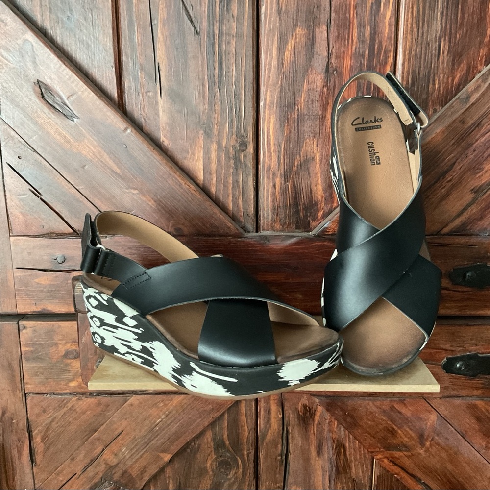 Clarks Women's Black Wedge Sandals
